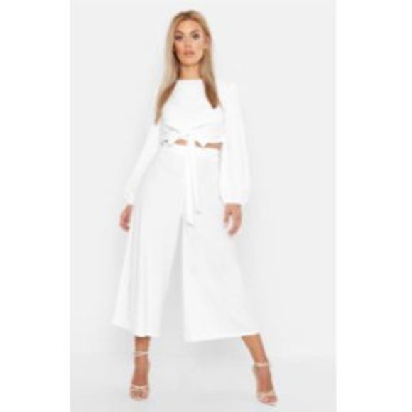 Boohoo Plus Pants - Boohoo Plus White Wide Leg Jumpsuit